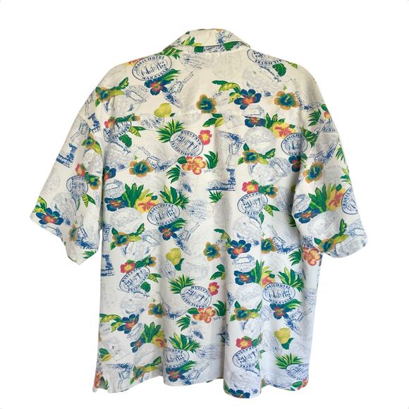 Nautica Knit Hawaiian Button Down Shirt Mens LARGE Tropical Postal Travel Print - Picture 4 of 9